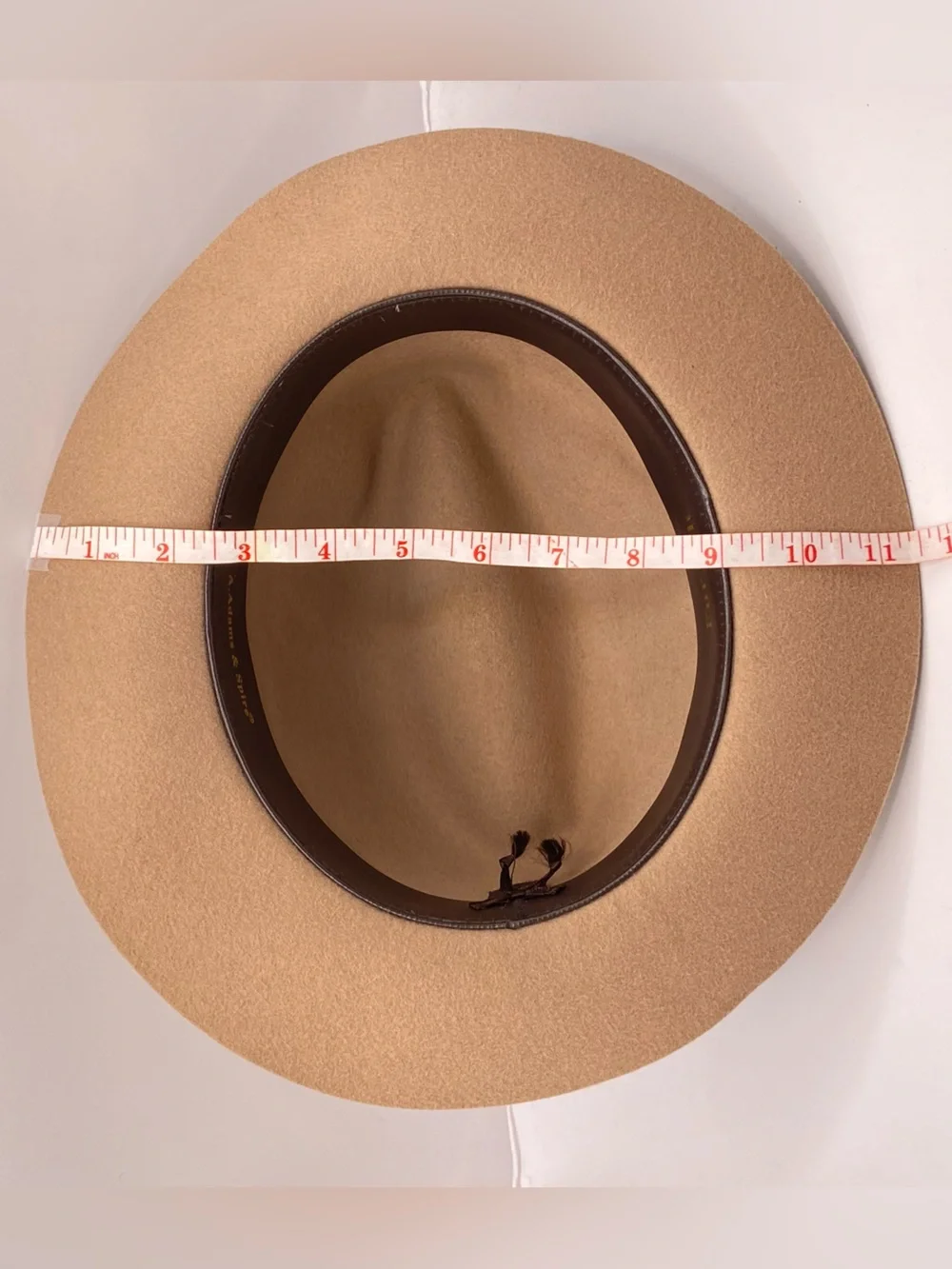 Adams & Spire Fur Felt Fedora Hat Camel Tan Wide Brim Feather Accent Size M